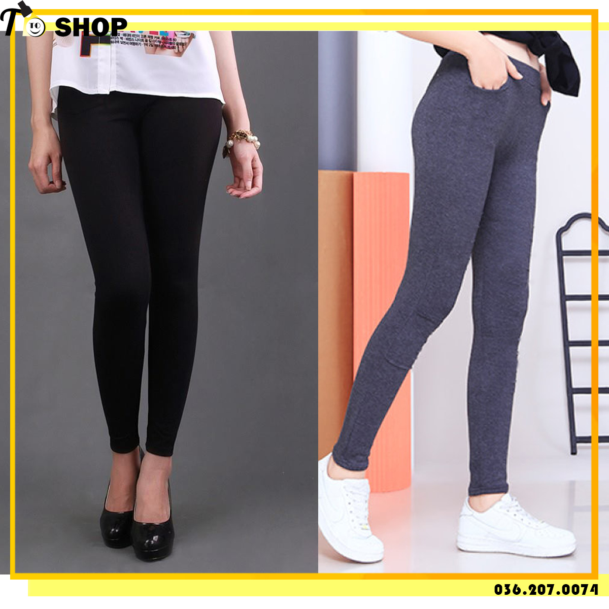 Quần legging trơn - thun nữ ôm body Đen - Xám