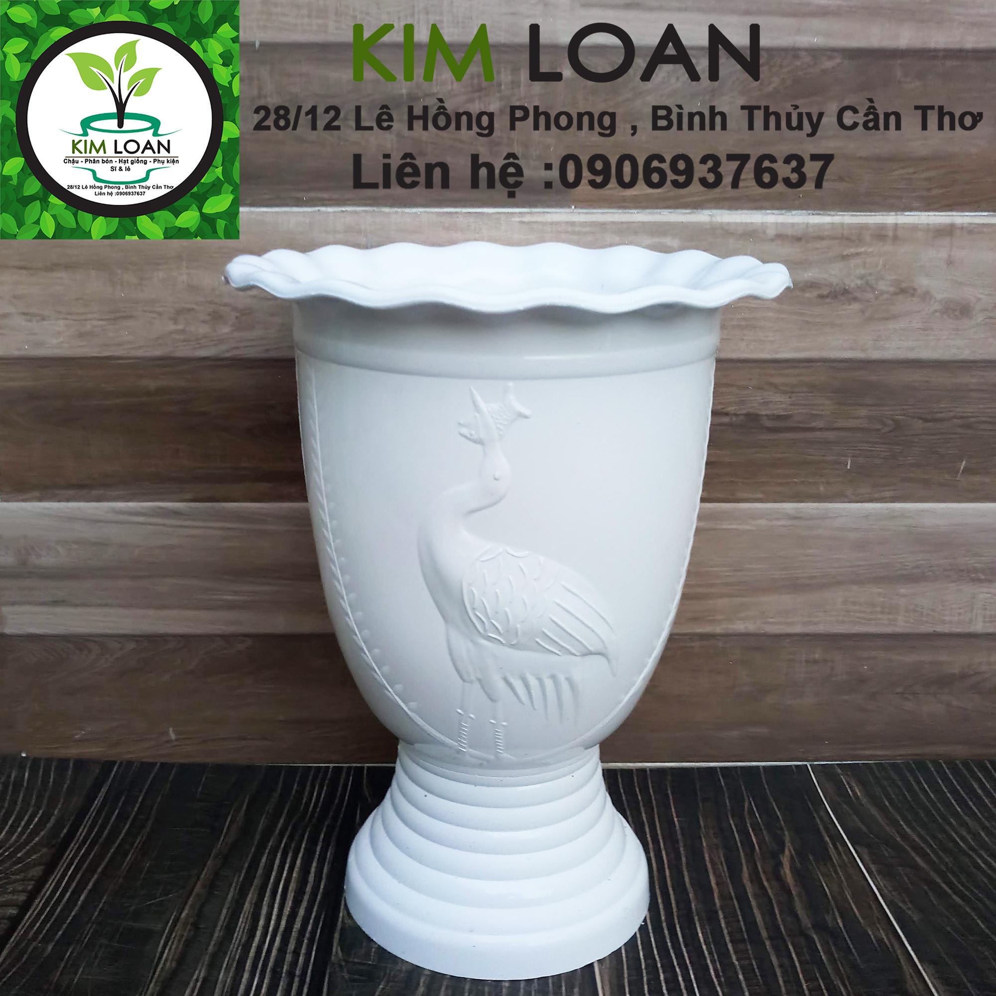 Chậu ly kem hoa văn cò bắt cá 18x23cm