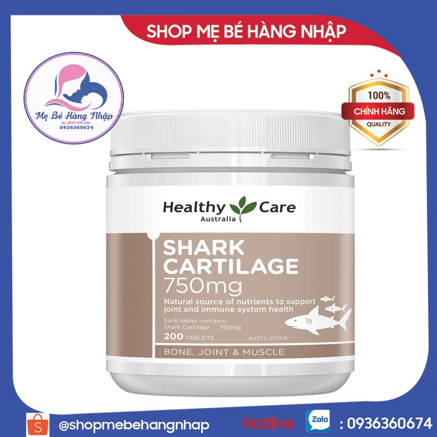 Sụn vi cá mập Healthy Care Shark Cartilage 750mg-200 viên- Úc chính hãng