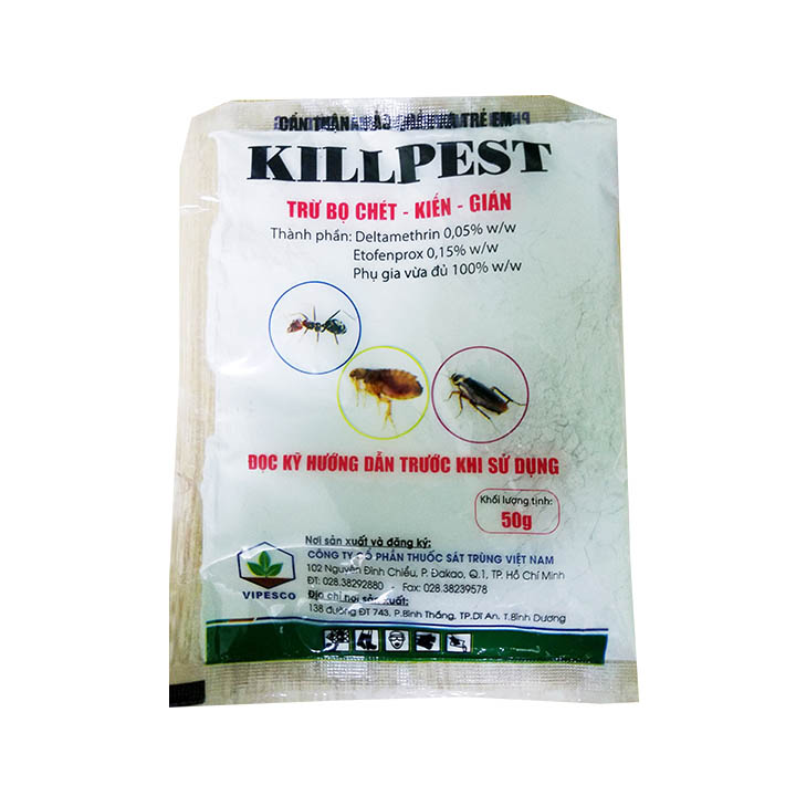 Phấn bột diệt kiến gián côn trùng Killpest 50g- diệt ve bọ chét trên thú nuôi (chó mèo)
