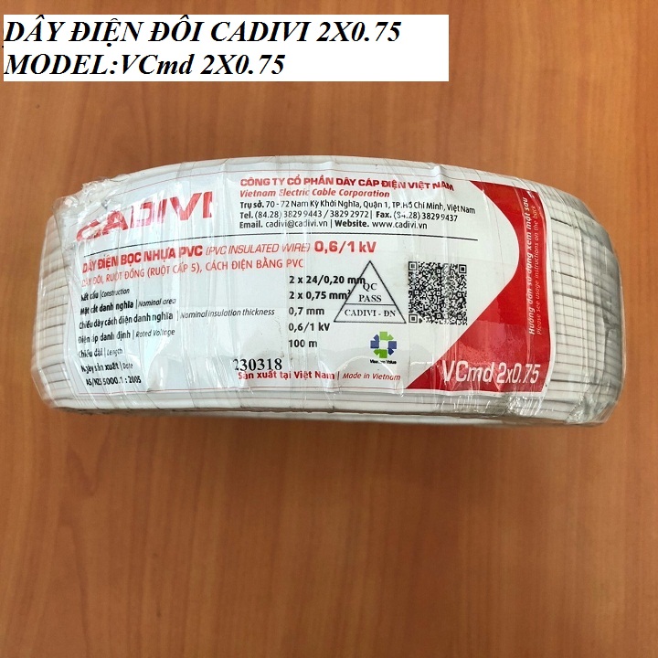 [HCM]Dây điện đôi CADIVI 2x0.75 cuộn 100m VCmd 2x24