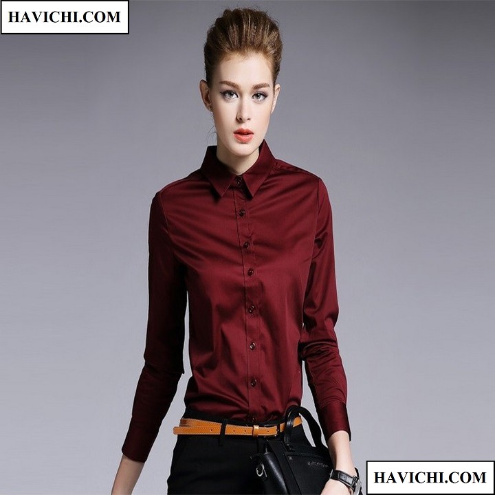 [HCM]Áo sơ mi nữ đỏ đô sang trọng phong cách havichi.com