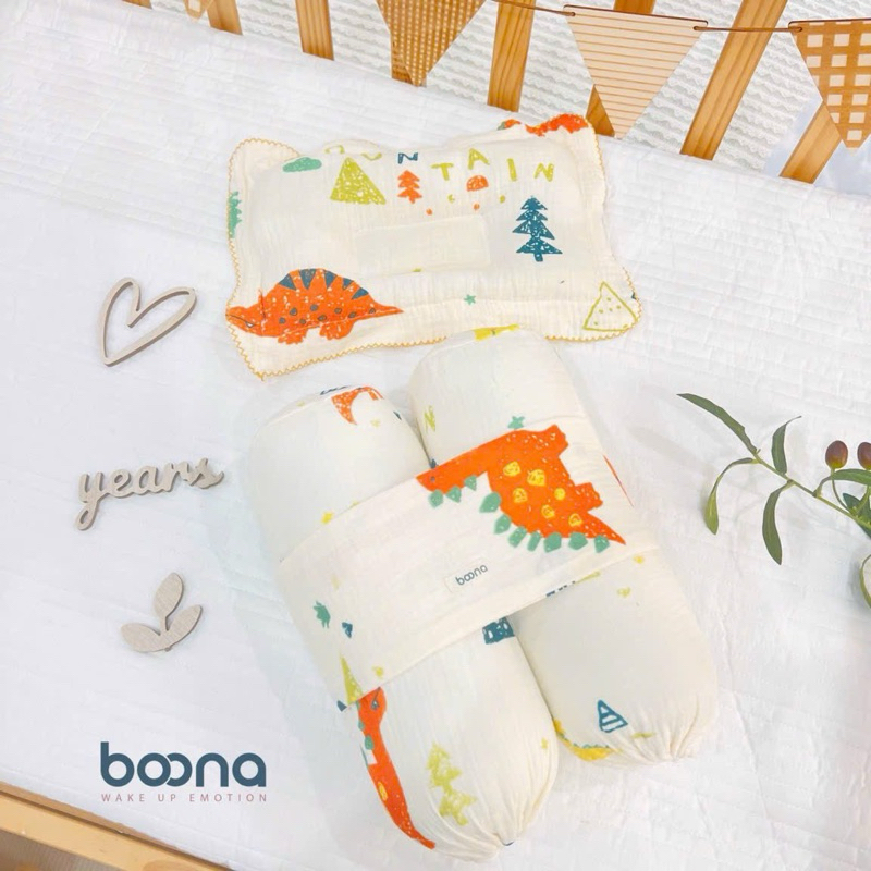 Combo bộ gối + chặn xô sơ sinh boona xô muslin chống giật mình cho bé sơ sinh