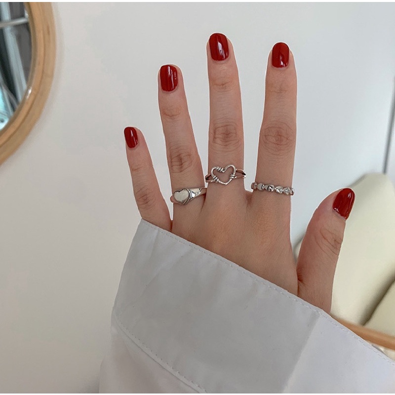 Set 4 nhẫn trái tim phong cách retro cá tính