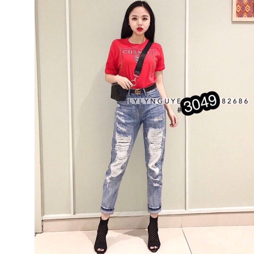 Quần jean nữ baggy rách nhiều 3088 md04