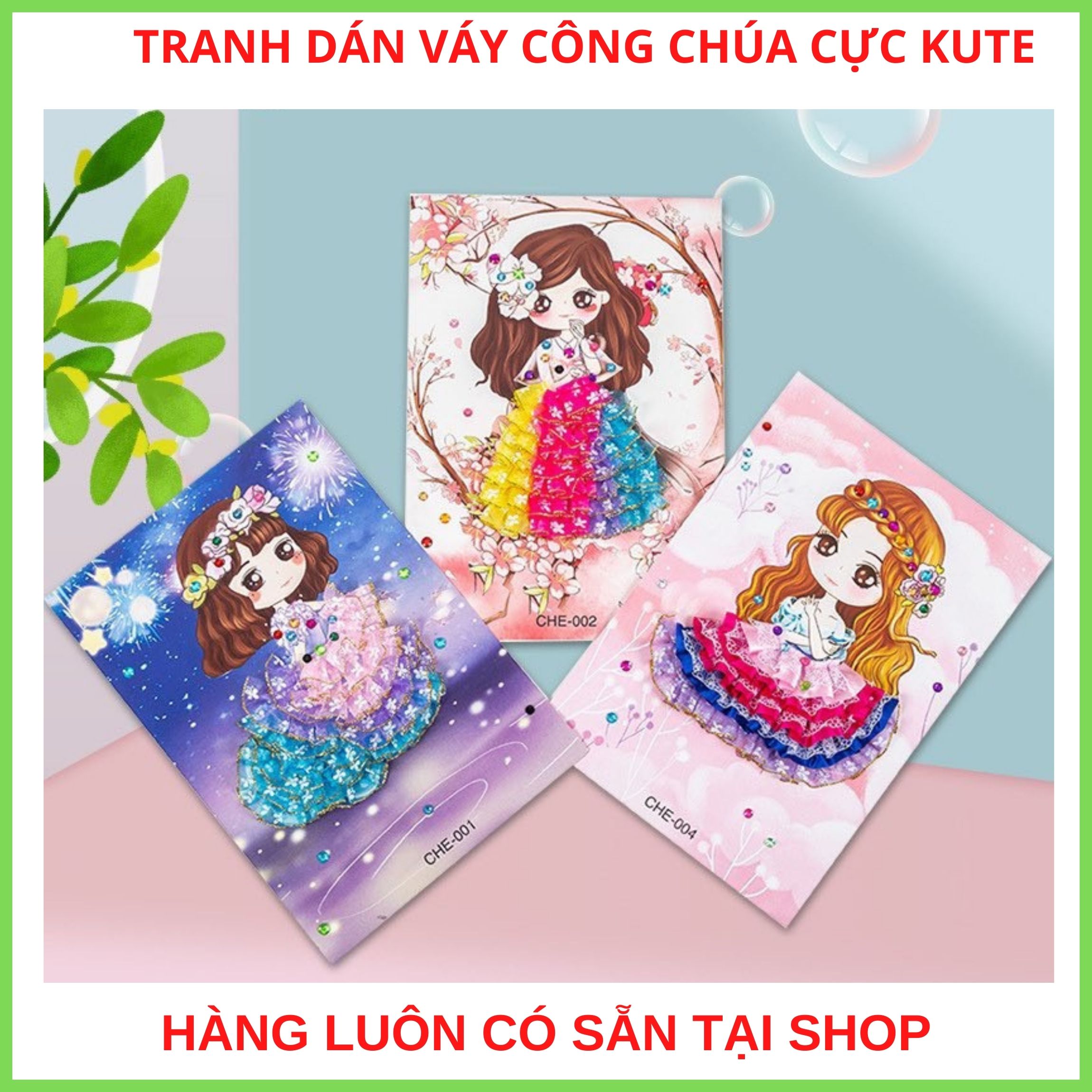 Tranh dán váy công chúa cho bé kèm hạt cườm đính váy kích thích sáng tạo của bé