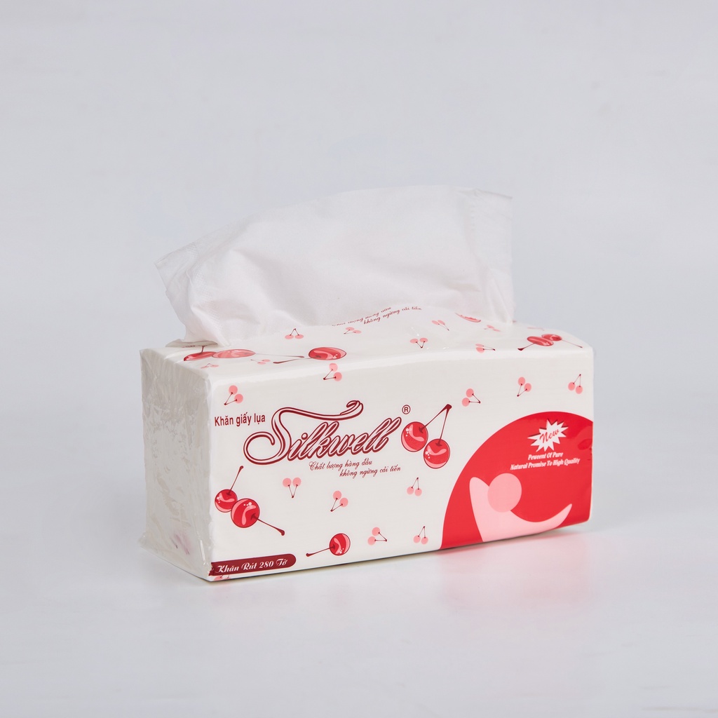 Gói 280 Tờ Khăn Giấy Rút Lụa 2 Lớp Silkwell Cherry - Khăn Giấy Ăn