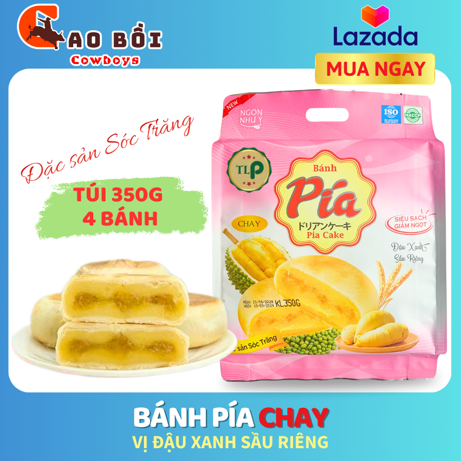 Bánh Pía Đậu Xanh Sầu Riêng TLP Chay | Túi 350g 4 Bánh | Đặc Sản Sóc Trăng