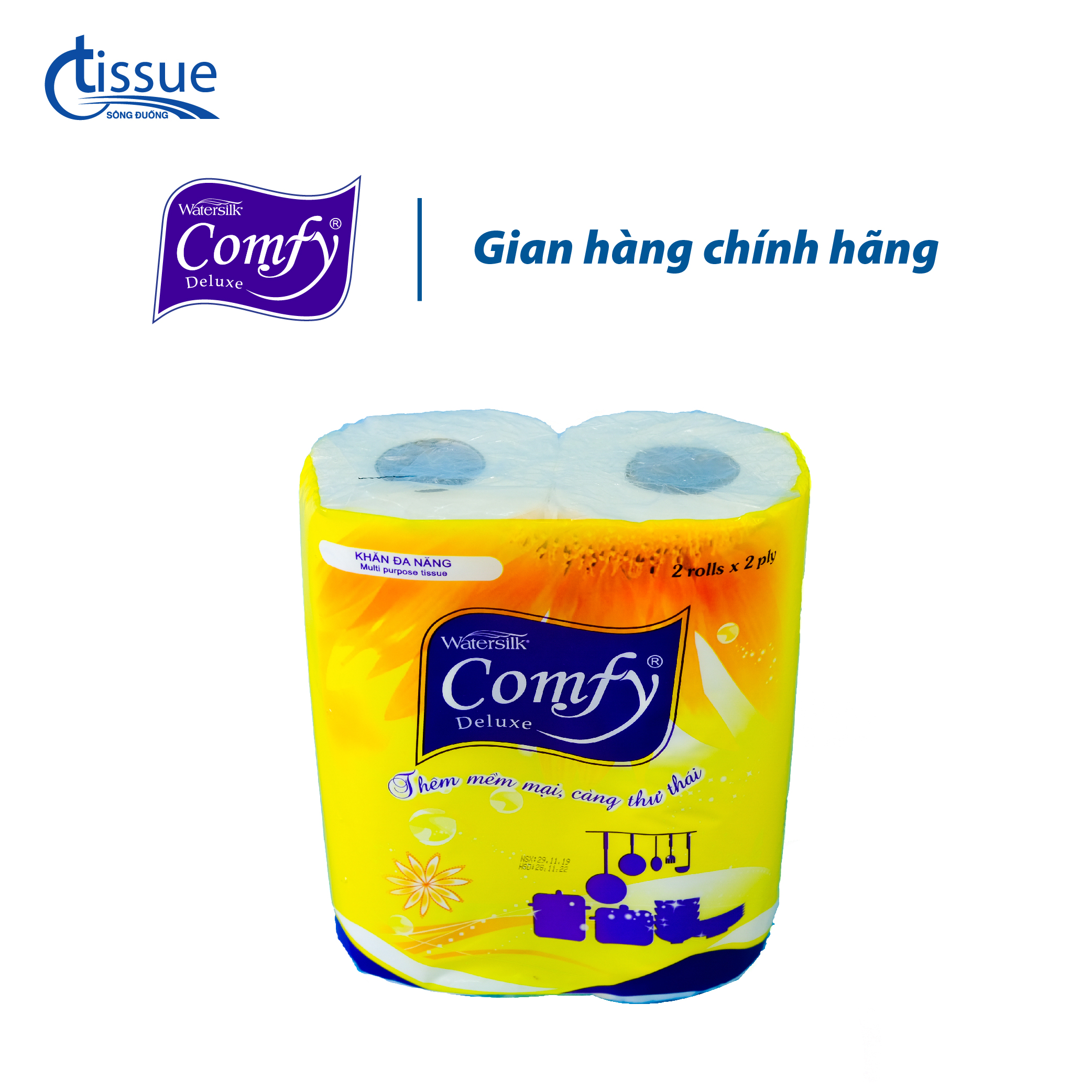 KHĂN ĐA NĂNG COMFY 2 CUỘN/GÓI, KHĂN GIẤY, GIẤY ĂN CAO CẤP