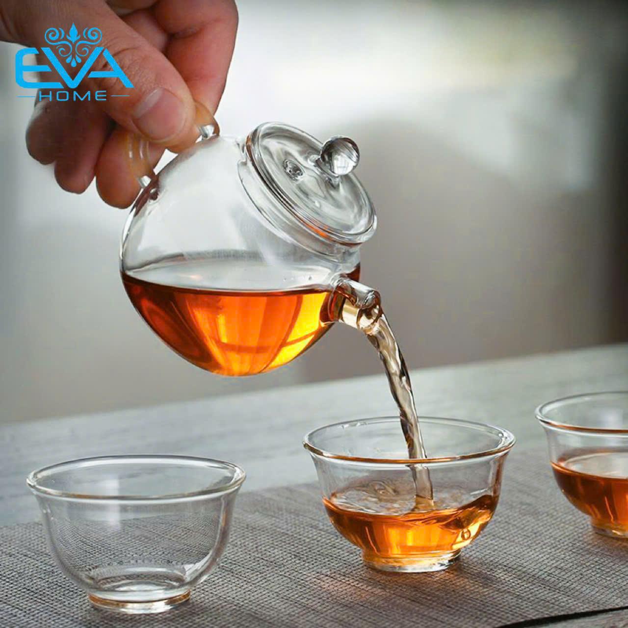 Bộ Ấm Pha Trà Mini Thuỷ Tinh Chịu Nhiệt Lõi Lọc Lưới Lò Xo Và 2 Chén Trà Cao Cấp Sang Trọng