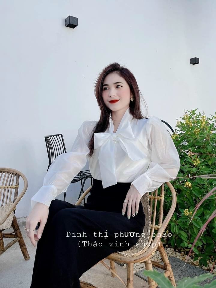Áo sơ mi nữ cột nơ voan tơ kim cao cấp