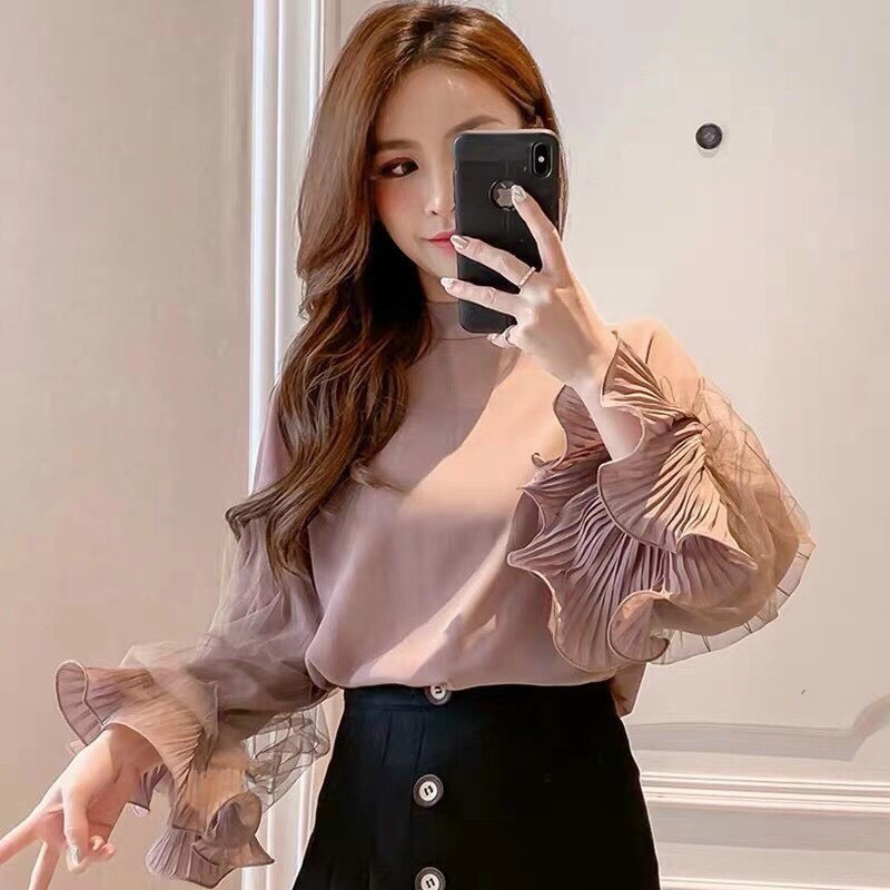 Áo voan lụa phối ren tay bồng