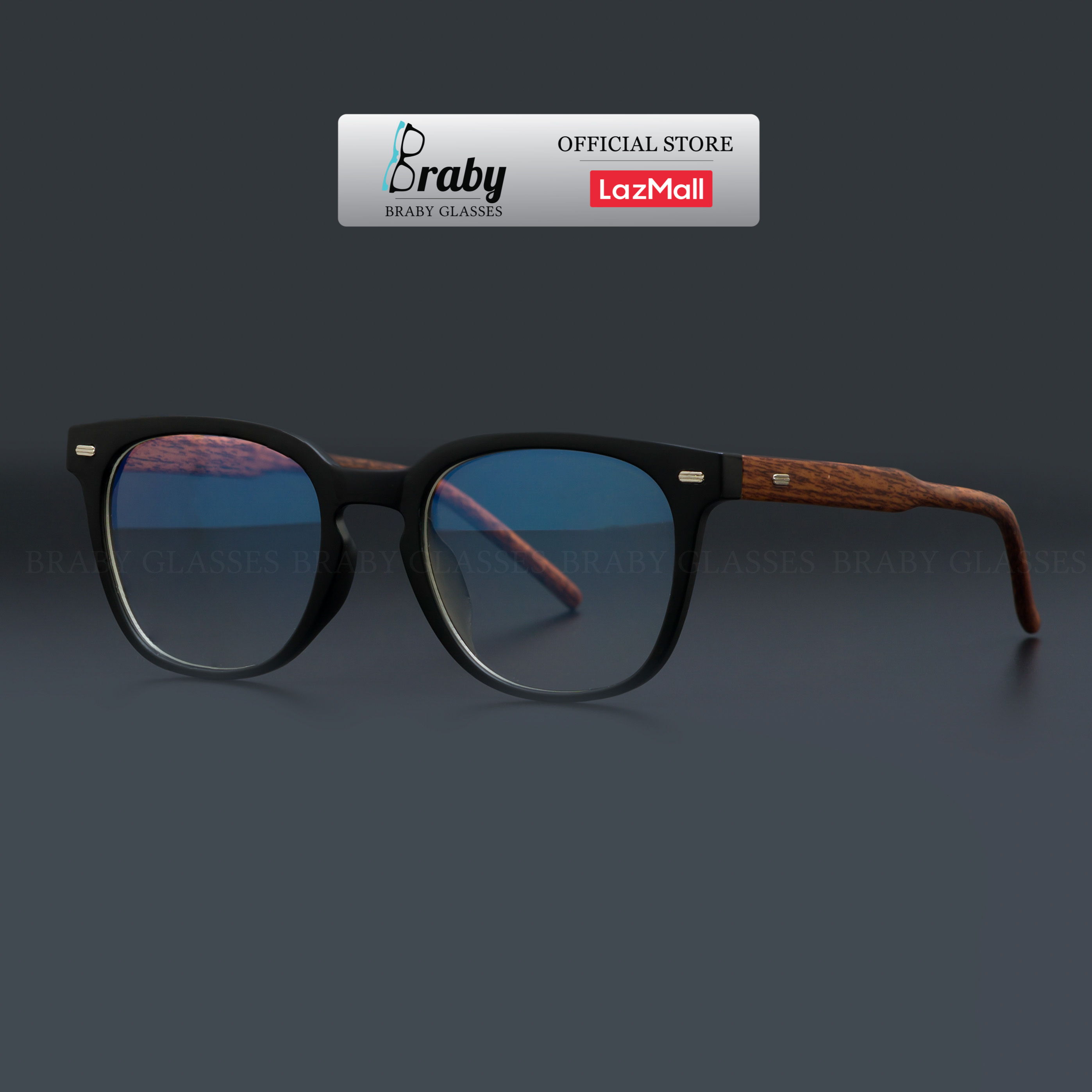 Gọng Kính Cận Nam Nữ Unisex Braby Mắt Kính Vuông Gọng Vân Gỗ Thời Trang