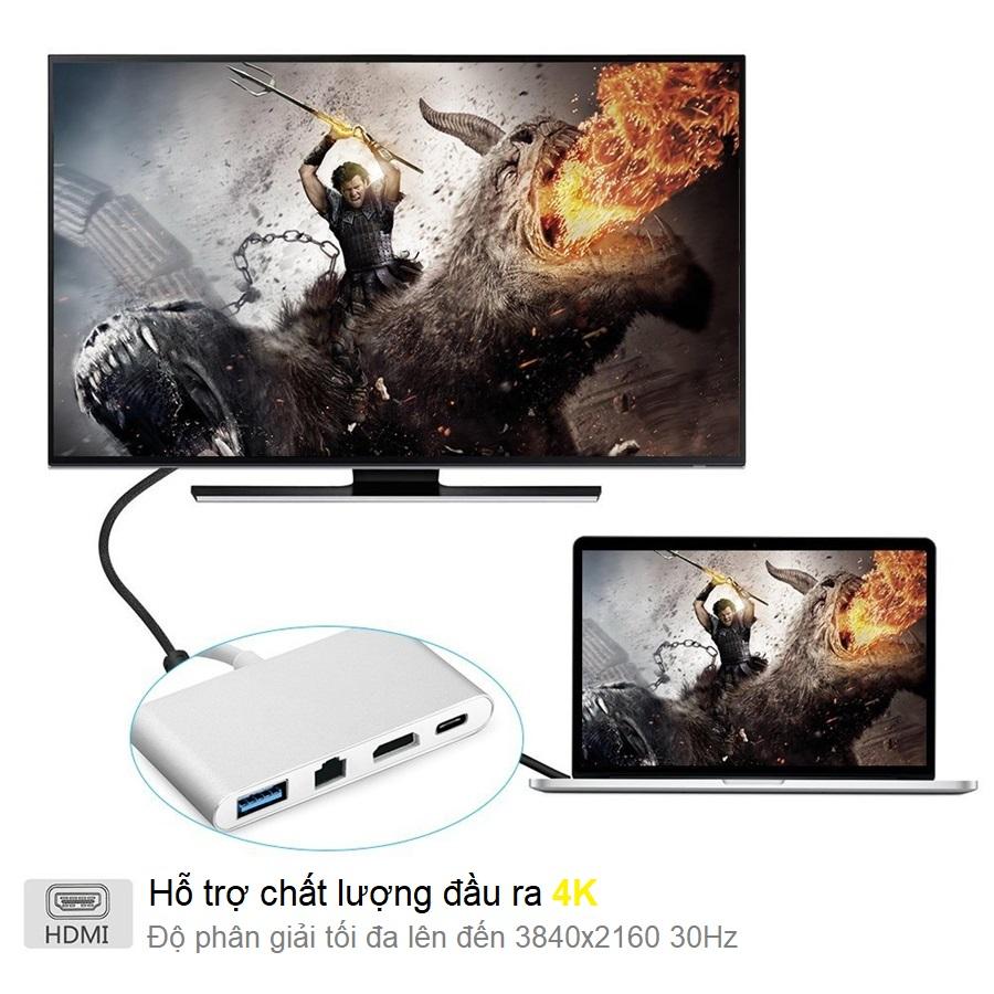 Cáp chuyển USB Type C To HDMI, Lan, Hub USB 3.0 - Cáp chuyển đổi TypeC/ USB-C