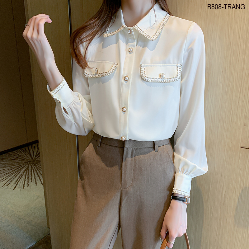 [HCM]B808- Áo sơ mi Viền Ren Cao cấp