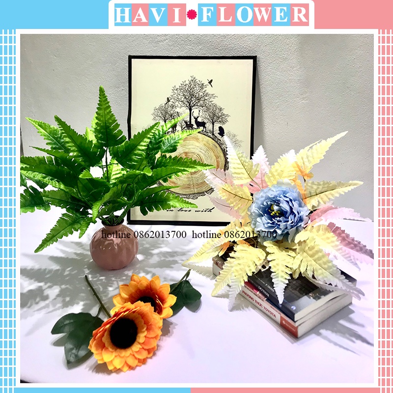 Lá cắm điểm- combo 10 cành dương xỉ 33cm 5 nhánh decor, trang trí lọ hoa, làm hoa handmade