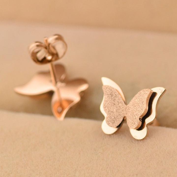 Bông tai titan nữ con bướm phun cát nhiều màu sang trọng xinh xắn đầy quyến rũ trangsucpt thép không gỉ cao cấp PTBTTNU1