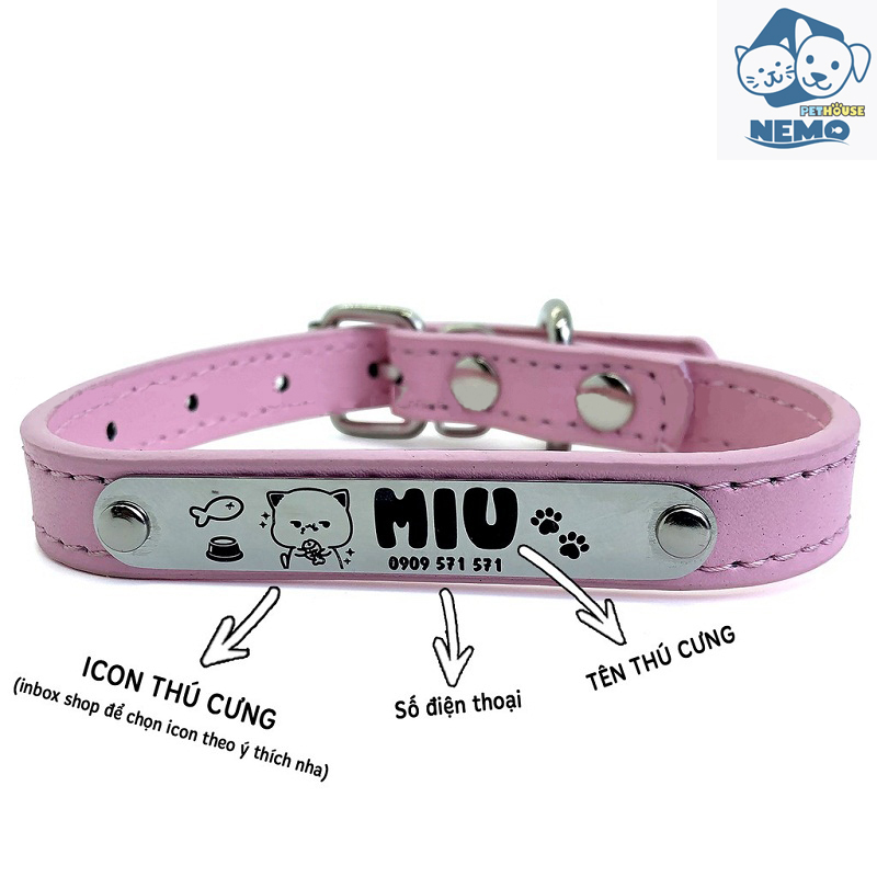 Vòng cổ chó mèo DA PU (Khắc tên)