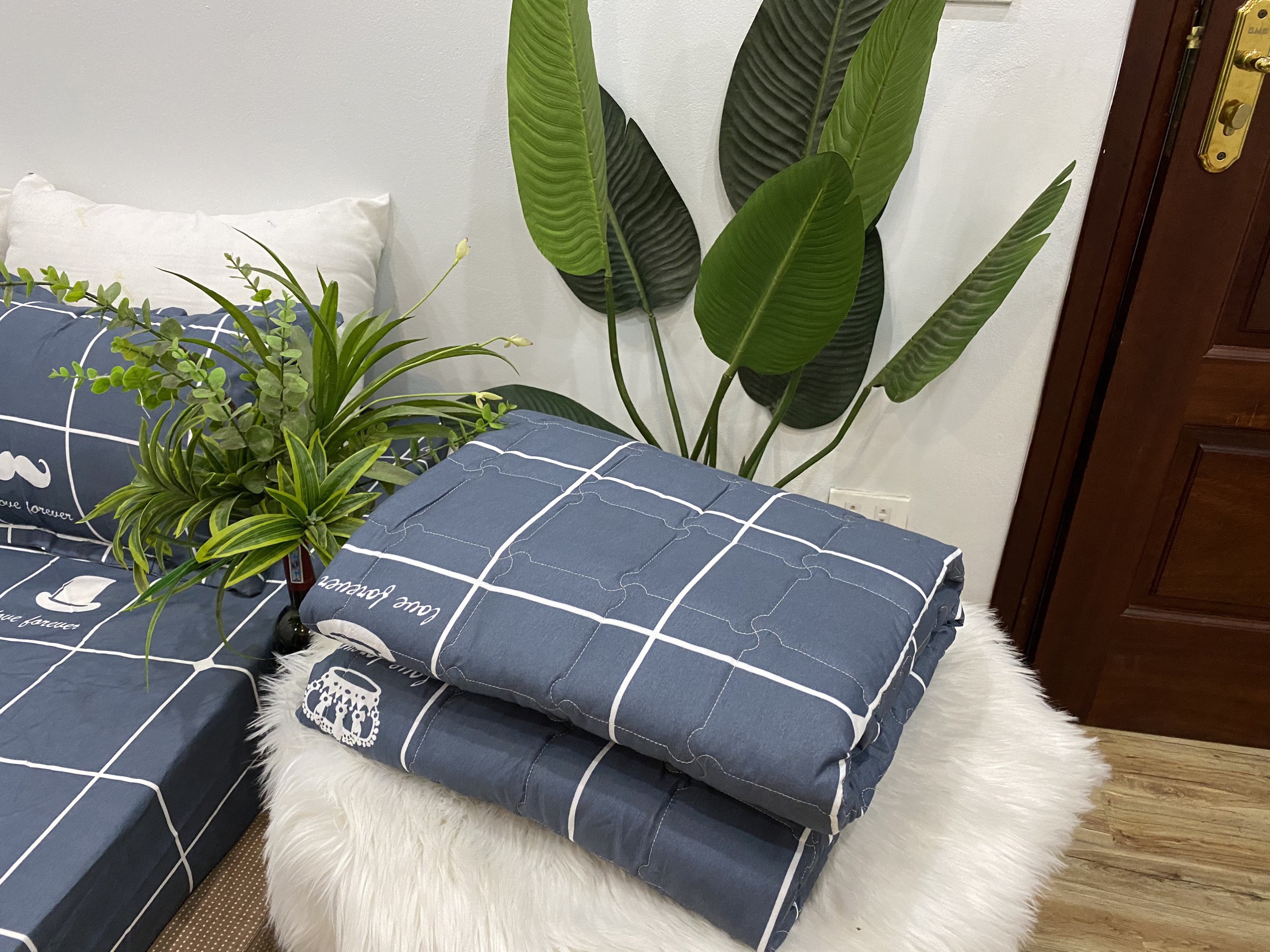 Bộ Chăn Ga Gối Cotton Poly - Kẻ Dâu ( 3 Món , 4 Món , 5 Món ) Tiệm Nhà Cá