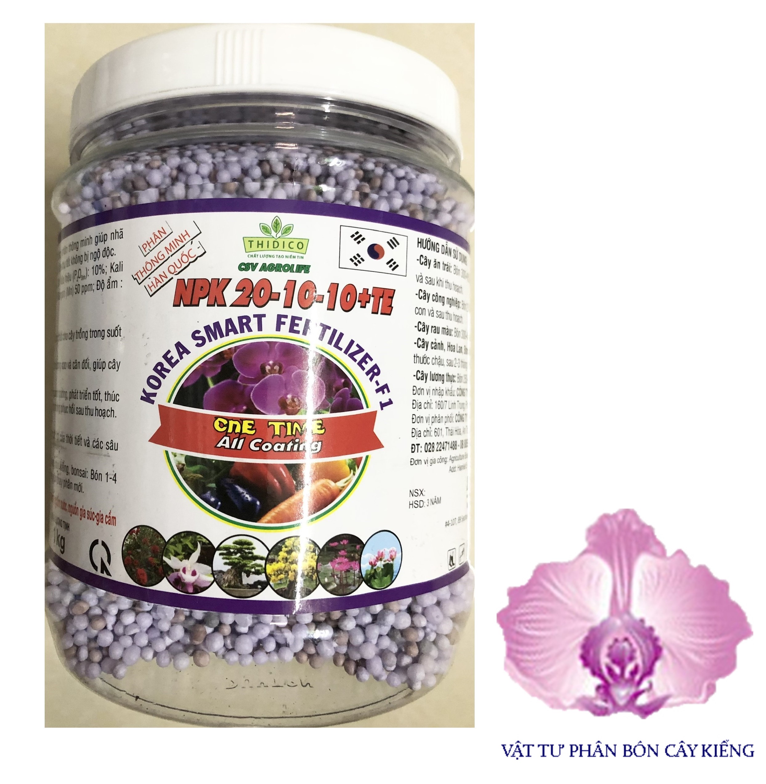 Phân tan chậm korea npk 20-10-10+te korea smart fertilizer f1 - #286a# 1kg