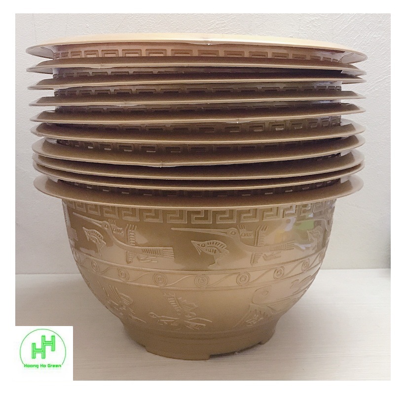 10 chậu nhựa trồng hoa cây cảnh đức minh trống đồng 48 - đức minh t48 màu vàng