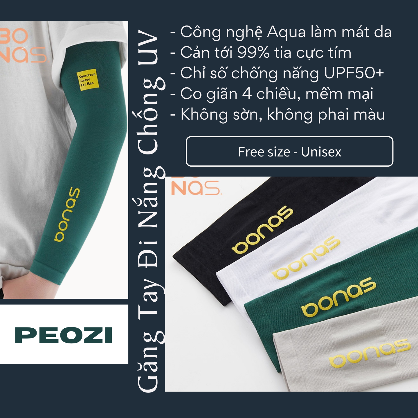 Găng Tay Chống Tia UV 99% BONAS  Găng Tay Chống Nắng Nữ/Nam  Công Nghệ Aqua Làm Mát  Bao Tay Đi Nắng Không Xỏ Ngón  Ống Tay Thể Thao Chống Nóng Loại Dày Tốt  Hàng Chính Hãng