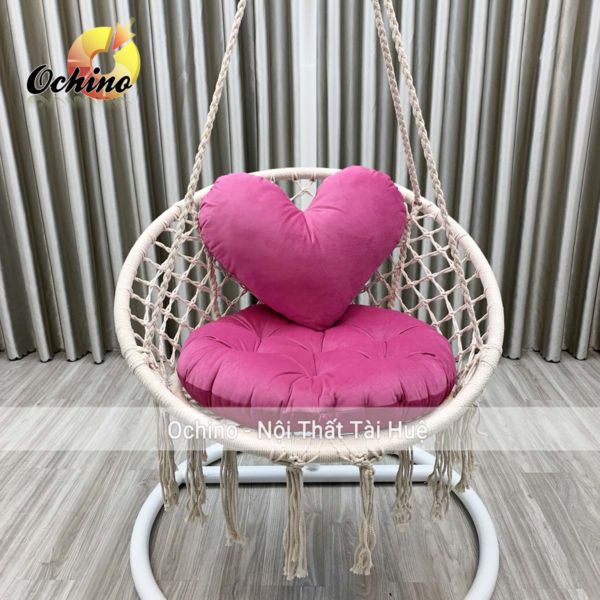 ( FREE SHIP ) Xích Đu Macrame Bắc Âu Đan Dây (Gồm cả Cần Treo và Đệm Gối trái tim)