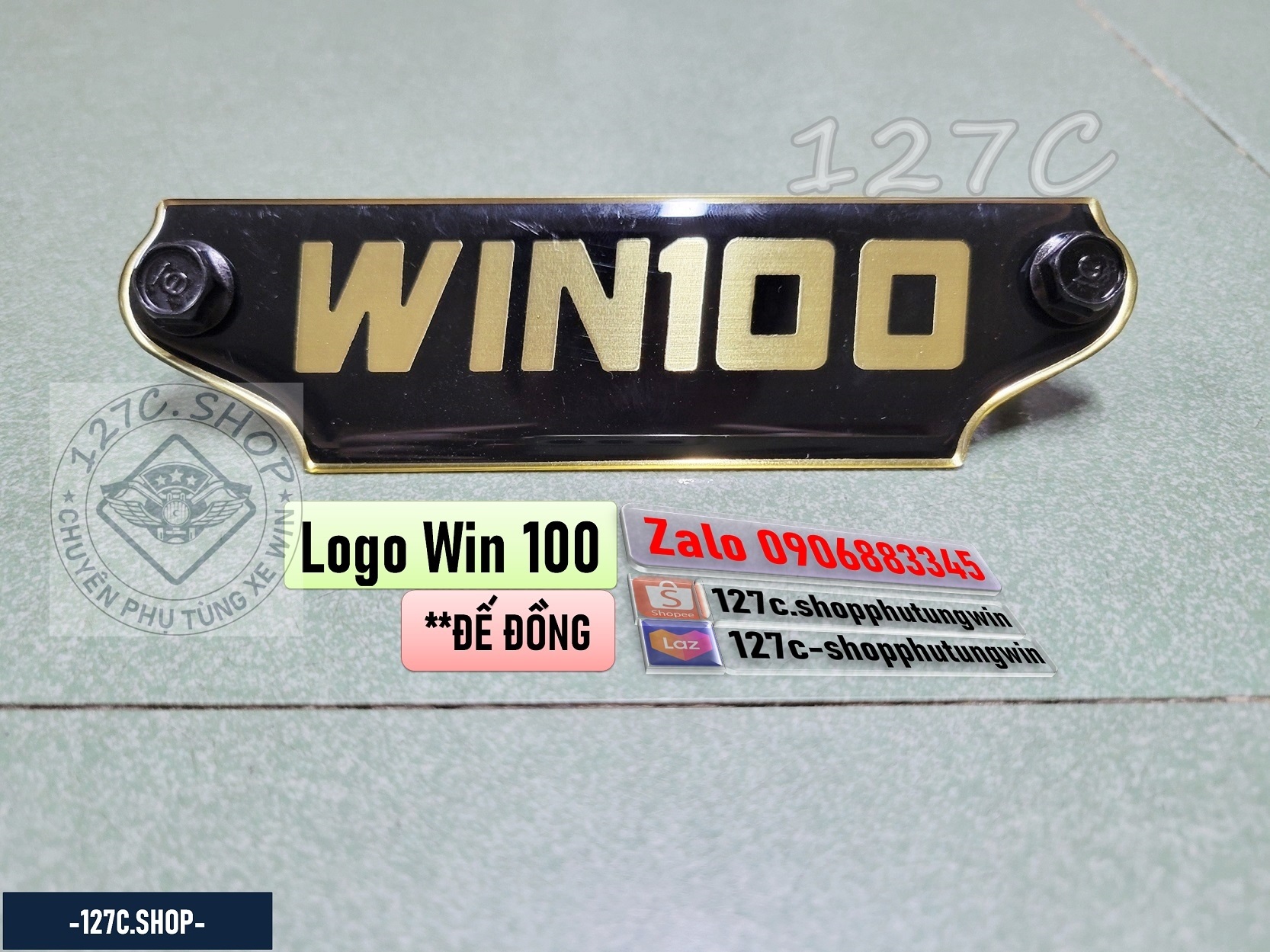[HCM] Logo (Mác) chữ Win 100 ĐẾ ĐỒNG (Đen-Vàng đồng/ Đỏ-Vàng đồng)