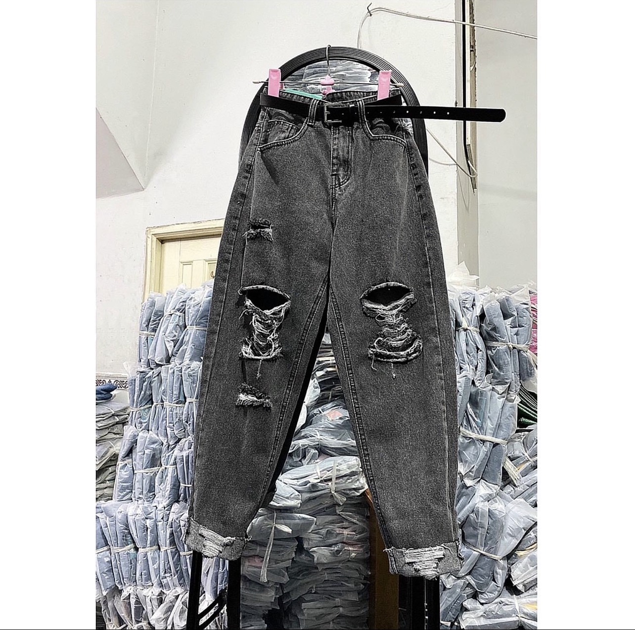 Quần jeans baggy nữ lưng cao dành cho người mập Big Size chubby 55-90kg 4484 MLJ - MoliJeans