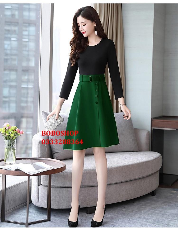 [HCM]CHÂN VÁY XẾP LY PHỐI NÚT SILA