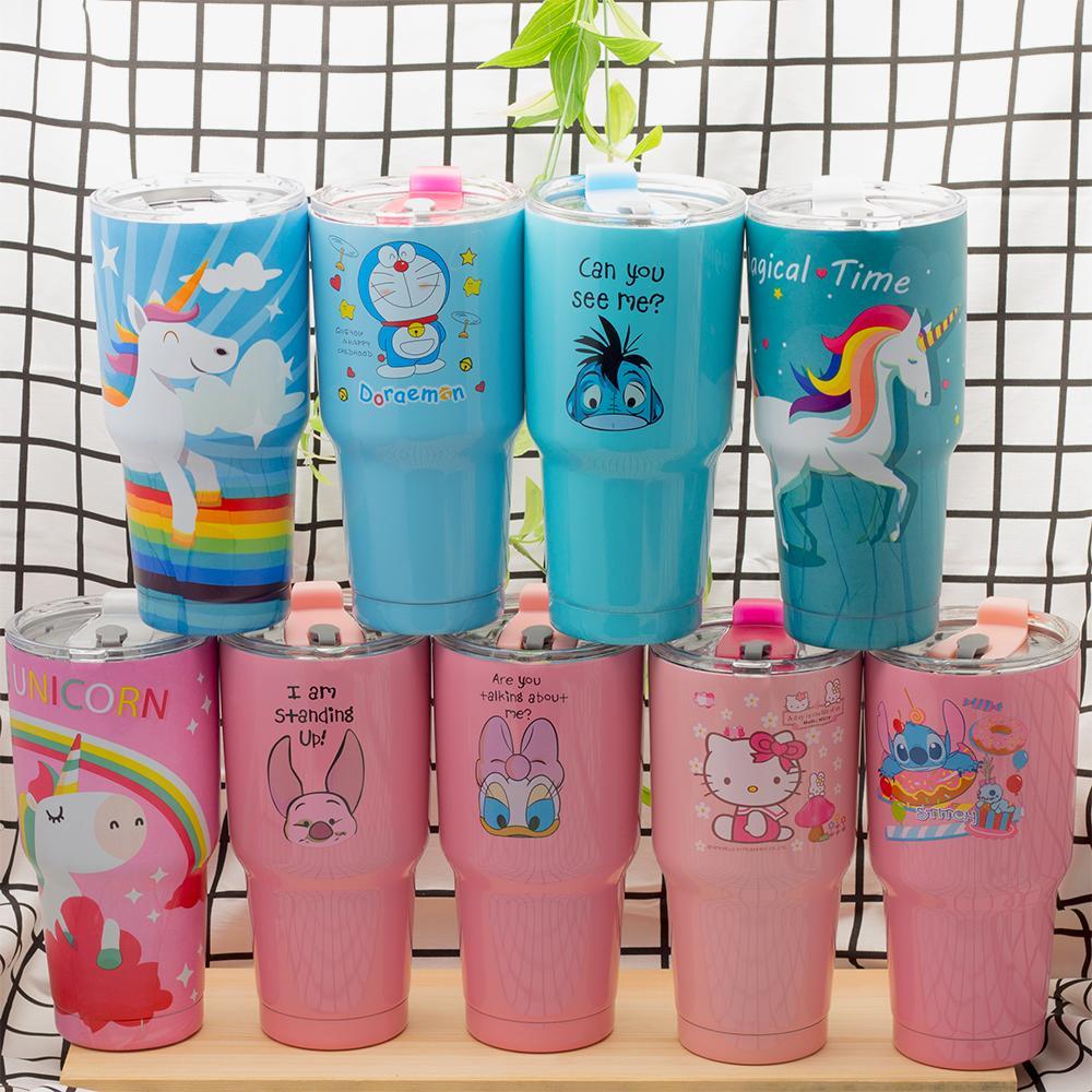 LY GIỮ NHIỆT HÌNH MÈO KITTY, DOREMON, GẤU CHÓ ... 900ML INOX 304 KHÔNG GỈ KÈM TÚI TREO CAO CẤP + BỘ ỐNG HÚT CỌ RỬA NẮP CHỐNG TRÀN