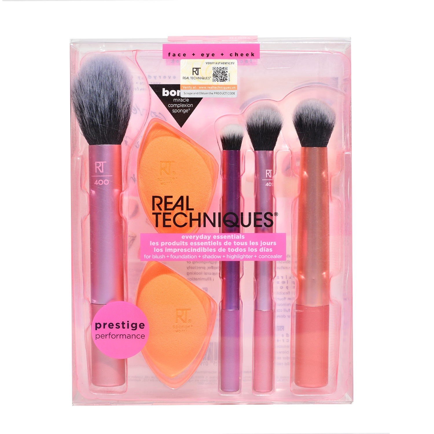 Bộ 4 cọ kèm 2 mút - real techniques everyday essentials plus with bonus miracle complexion sponge