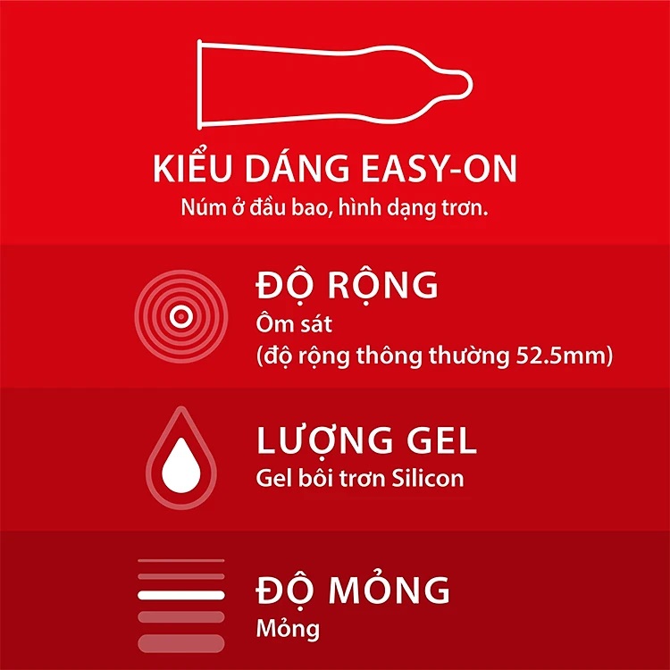 Bao cao su Durex Fetherlite 3 bao - Siêu mỏng , size 52.5mm cỡ vừa