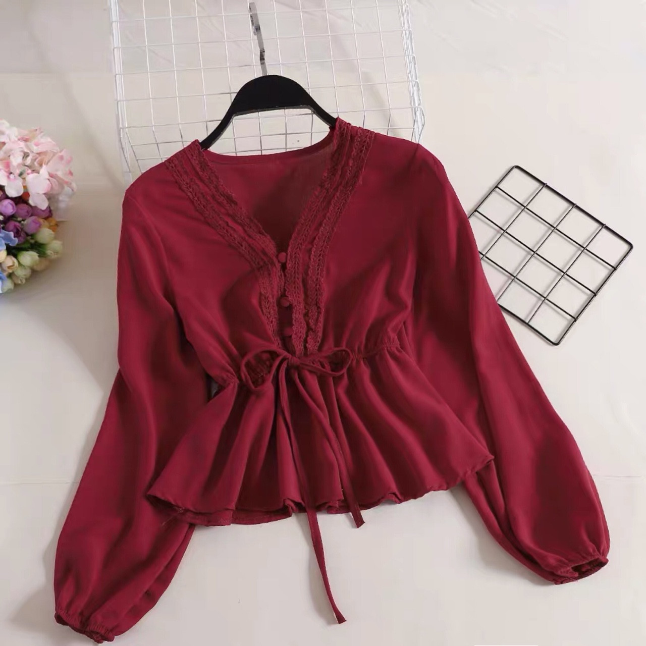 Áo voan phối ren thắt nơ eo siêu cute TTSA0063(TTS0030)