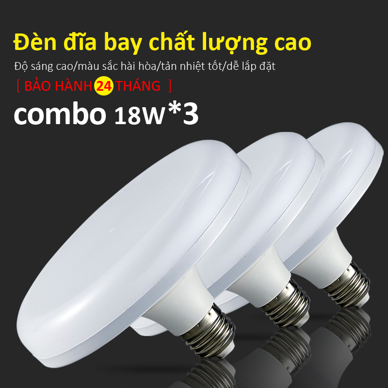 Combo 3 đèn, đèn Led UFO, đèn đĩa bay, siêu tiết kiệm điện, siêu sáng (18W24W36W50w) ánh sáng trắng bảo hành 1 năm Led E28