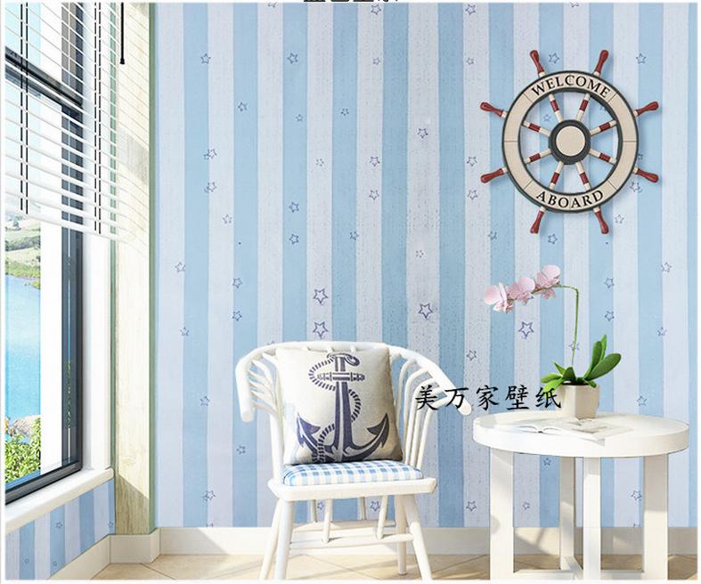 Cuộn 5m decal giấy dán tường sọc sao xanh khổ rộng 45cm keo sẵn