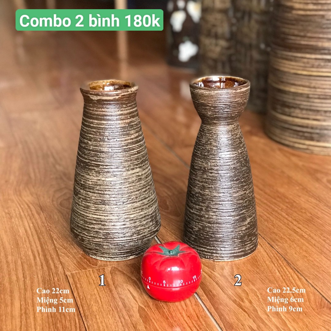 Bình hoa bát tràng men mộc các dáng, combo 2 bình gốm lọ gốm men mộc các dáng gqa88