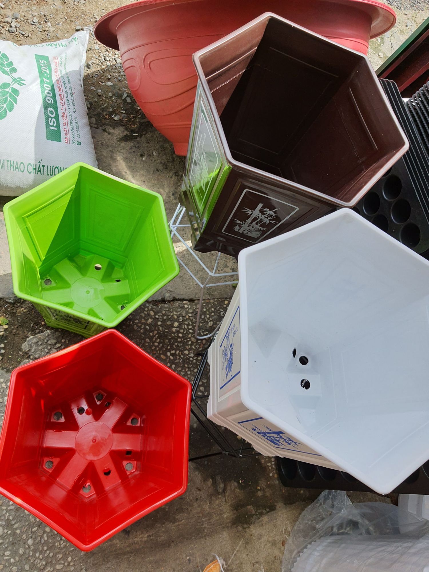 combo 2 chậu lục giác in lụa 35x35cm