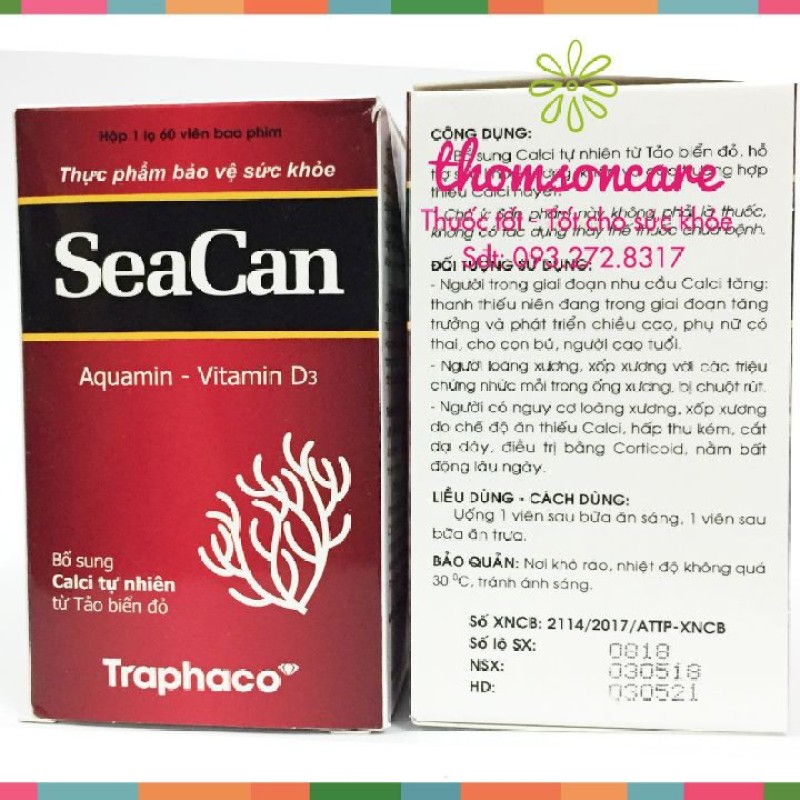 Seacan Bổ sung canxi từ tảo biển đỏ Lọ 60 viên cao cấp
