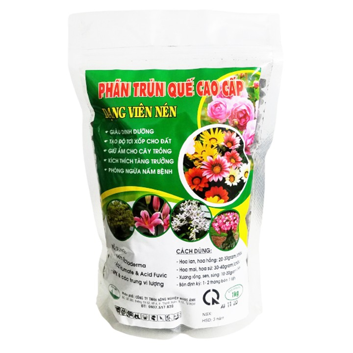 Phân trùn quế viên nén có nấm Trichoderma, npk trung vi lượng cho hoa lan, hoa hồng, mai, sen sứ - 1kg