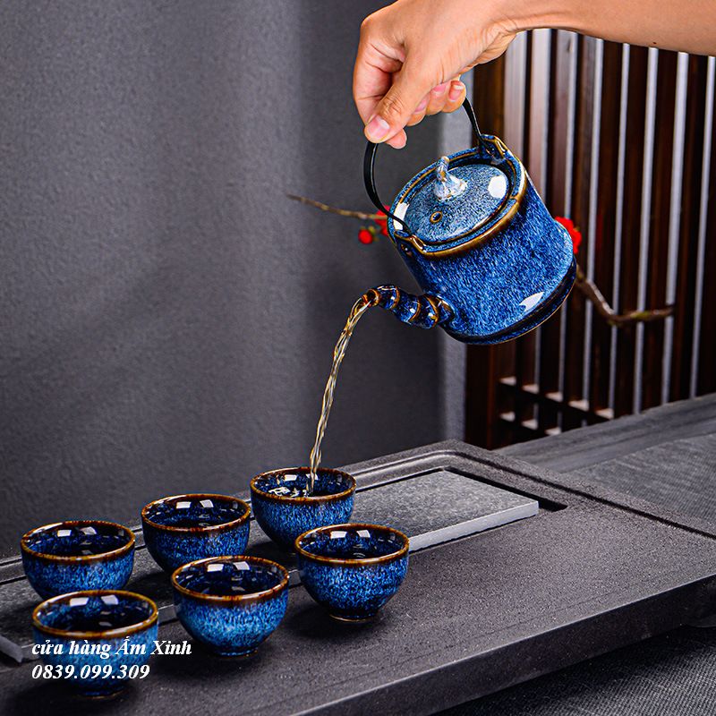 Bộ ấm chén pha trà men thiên mục Lông thỏ hỏa biến