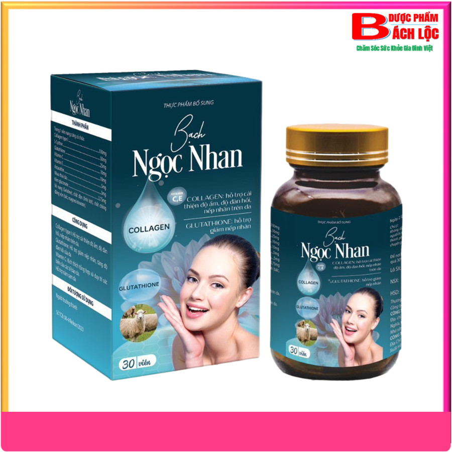 Combo 2 hộp -Viên uống trắng sáng đẹp da Bạch Ngọc Nhan hỗ trợ giảm nếp nhăn, giảm nám, sạm da, phục hồi da chảy xệ,chống lão hóa-hộp 30 viên- Dược Phẩm Bách Lộc