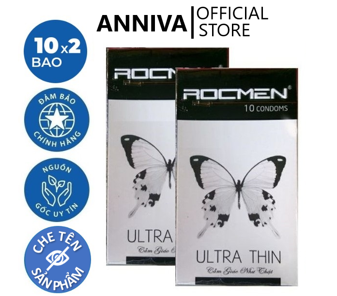 Freeship Bộ 2 hộp bao cao su siêu mỏng Rocmen Ultra Thin (20 cái)
