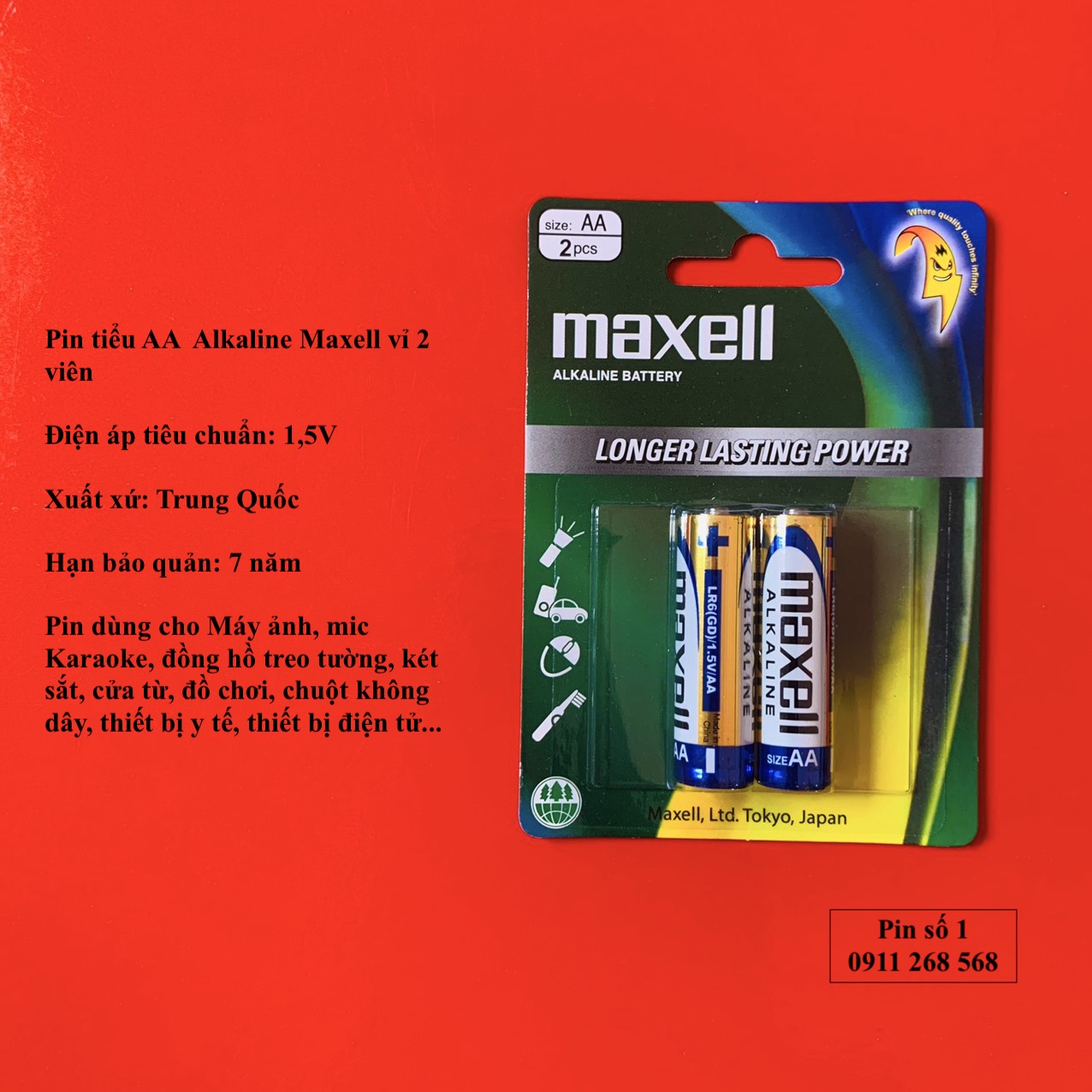 Pin tiểu aa maxell alkaline lr6 vỉ 2 viên chính hãng
