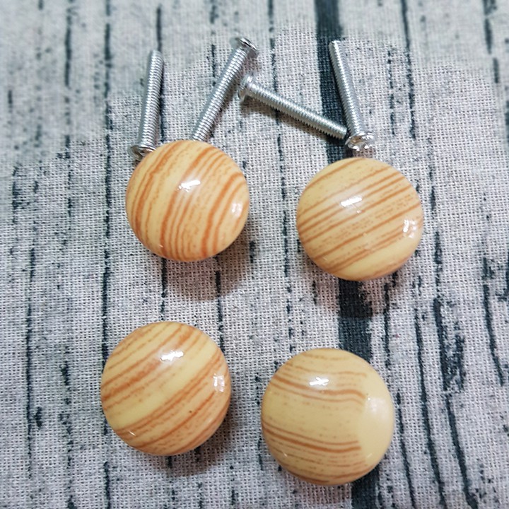 Tay nắm tủ, núm nhựa màu giả gỗ tròn - inox, rất đẹp, bóng và bền