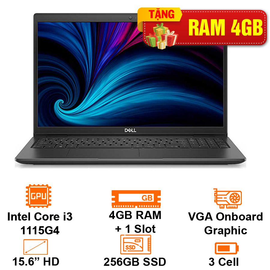 Laptop dell latitude 3520 70251603 intel core i3-1115g4/4gb + 1slot/256 gb pcie/15.6 "hd/dos/black -warranty 12 months-genuine goods