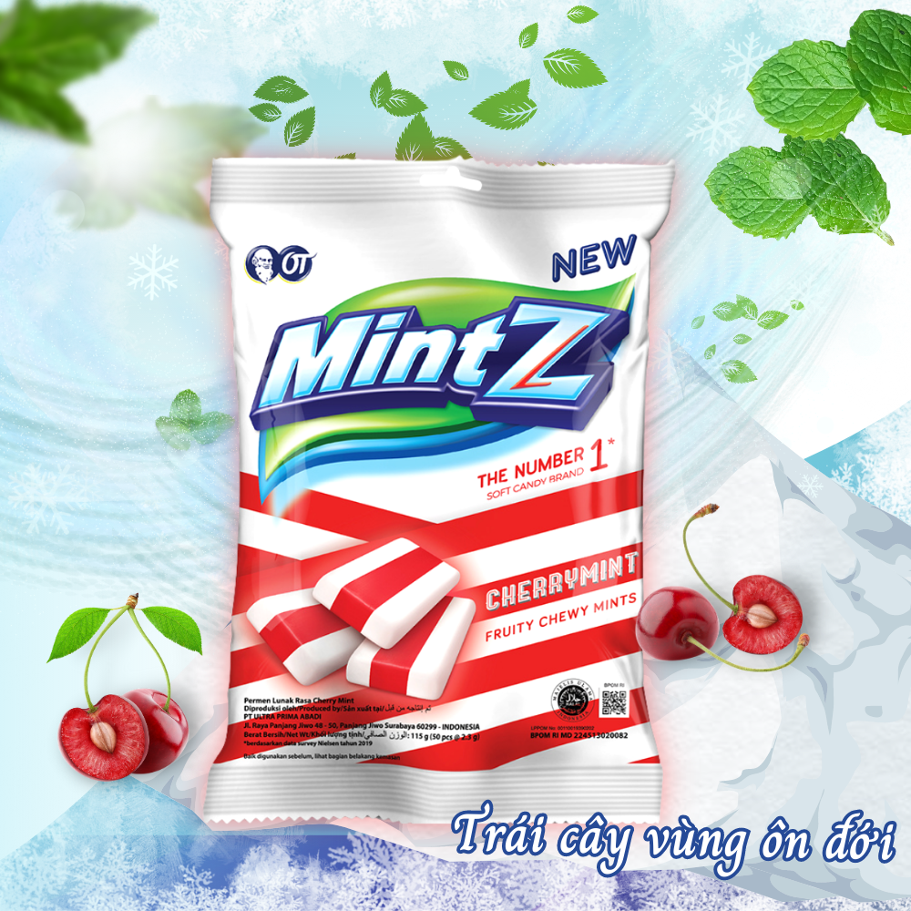 Kẹo mềm bạc hà MintZ vị bạc hà Nho (Grape Mint) / Anh Đào (Cherry Mint)/ Chanh muối (50 viên/túi)