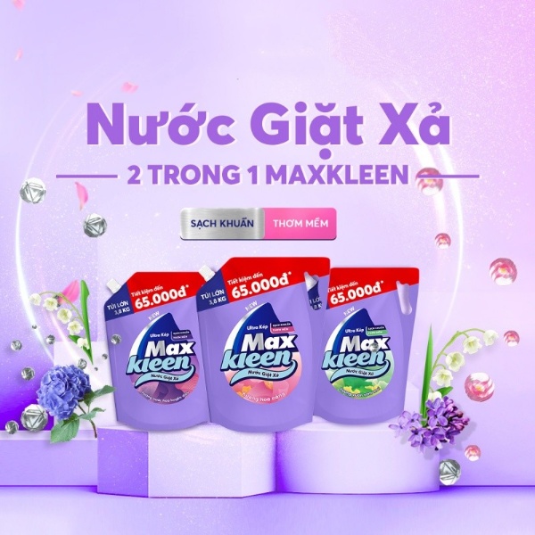 Combo Túi Nước Giặt Xả MaxKleen 3.8kg + Túi Nước Giặt Xả 600g/450g Mùi ngẫu nhiên