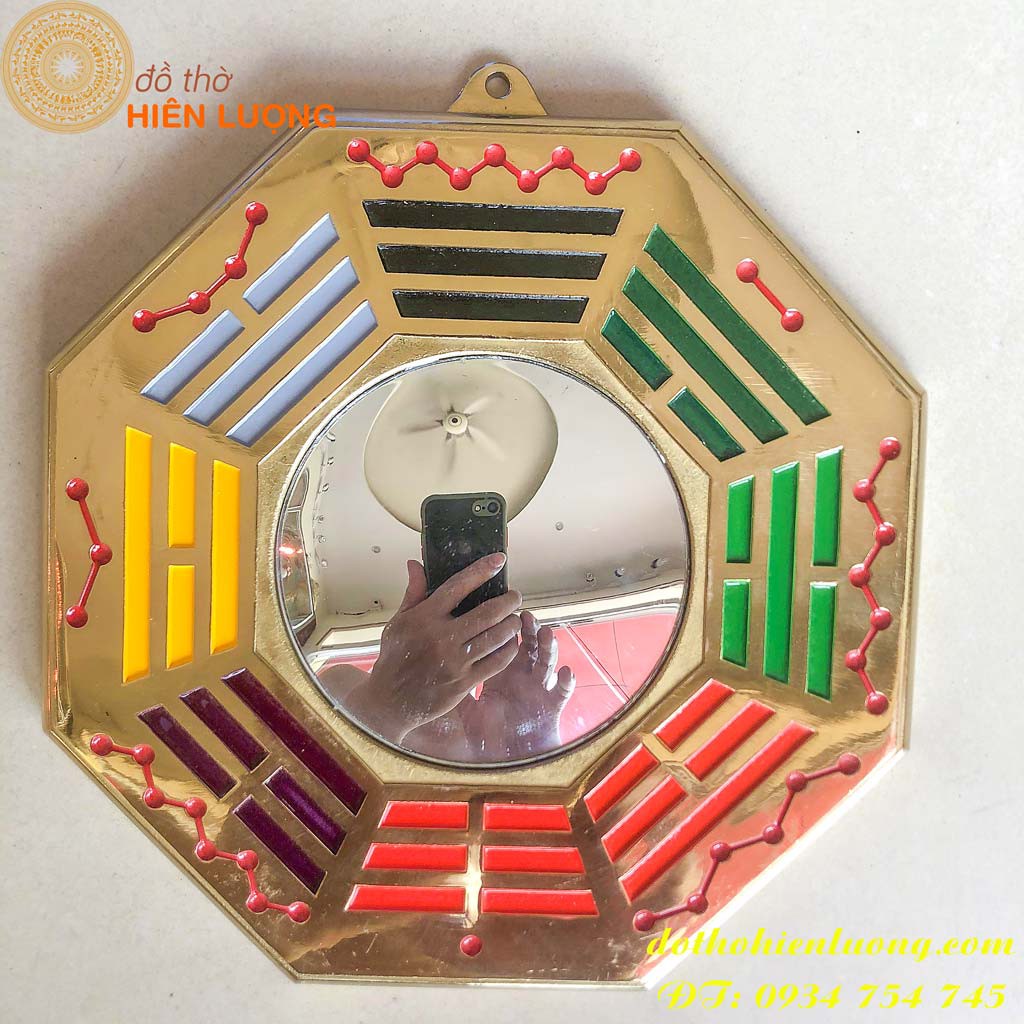 Gương bát quái đồng phong thủy có mặt kính, đk 13cm, 18cm, 21cm