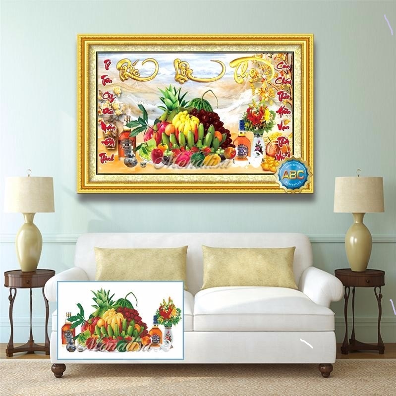 Tranh đính đá mâm ngũ quả kích thước120x80cm